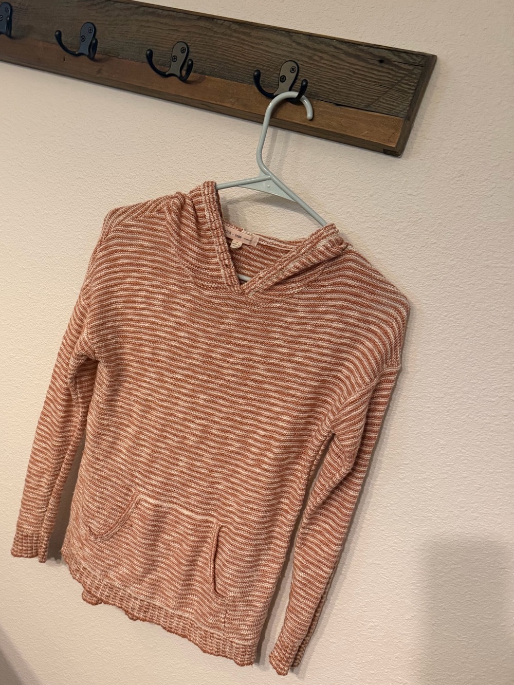 Pink Rose Striped Knit Hooded Sweater in Rose and Cream